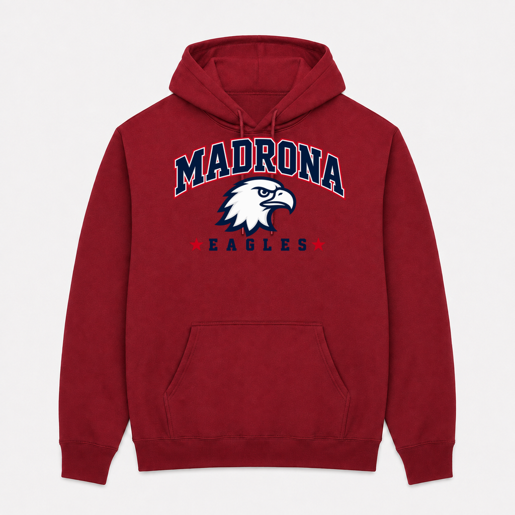 Madrona Hoodie Deep Red Design 1