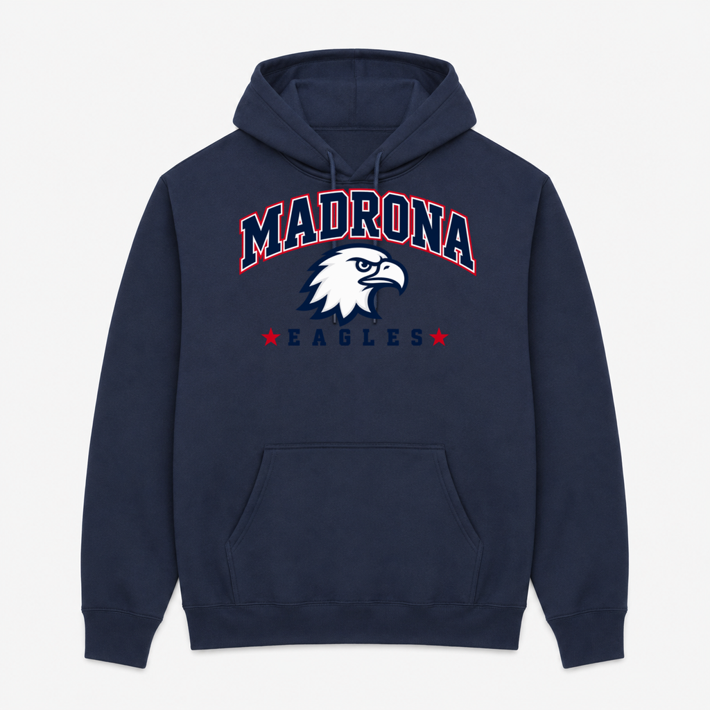 Madrona pullover hoodie with Design 1 above pocket