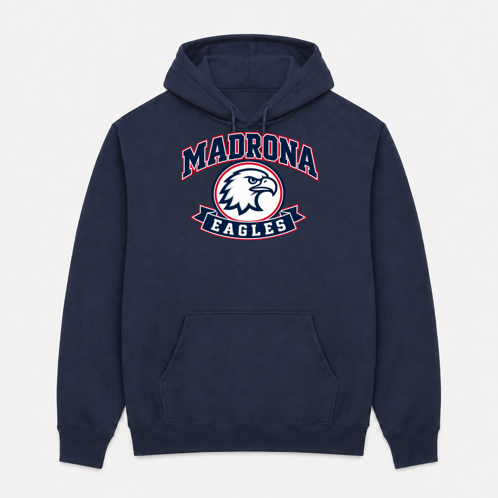 Madrona pullover hoodie with Design 2 above pocket
